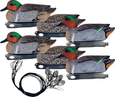Hard Core Brands 01-205-0002 Pro Series Pre-Rigged Green-Wing Teal Floater Decoys, 6 Count
