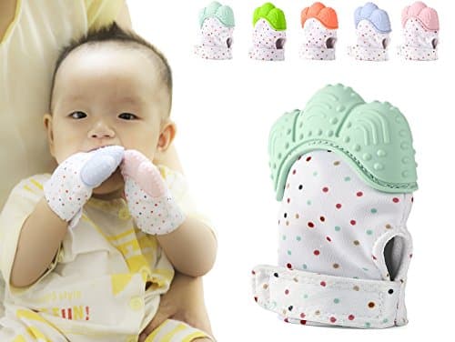 Teething Mittens for Babies Teething Mitt for Infants BPA Free Silicone Teether Mitten Instand of Teething Toys or Teething Ring Provides Self-Soothing Fun (Mint Green, 1pack)