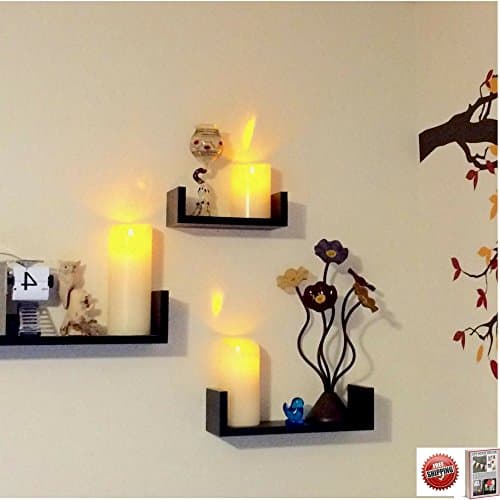 Floating Wall Shelves, U-Type, Set Of Three, Easy To Mount, Wooden, Three Sizes, Espresso Finish & eBook by BestOffer4You