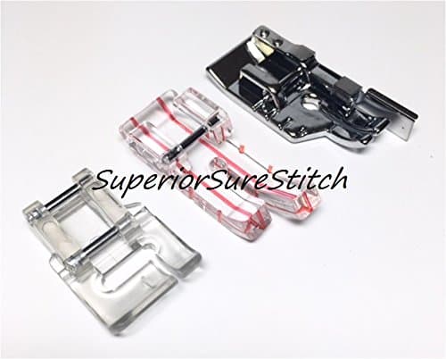 SuperiorSureStitch 3 pc Snap-On Presser Foot Set: 1pc Applique Clear Foot (820815002), 1pc Clear View 1/4 Foot (HP31461) & 1 pc 1/4 Edge-Guide Foot (SA185) Fits All Low Shank Snap-On machines