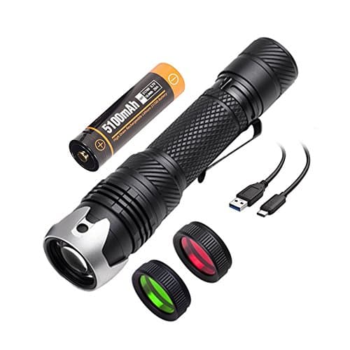 ACEBEAM W10 Spotlight Rechargeable Tactical Flashlight Long Thrower 3280ft with Green and Red Filters, Excellent Hunting Flashlight