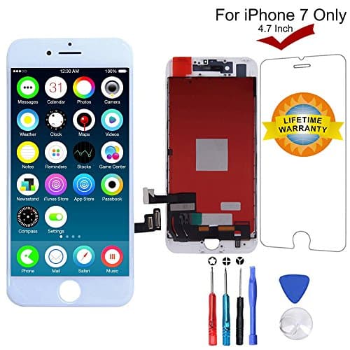 iPhone 7 Screen Replacement (White), LCD Screen Digitizer Display Frame Assembly Kit with 3D Touch & Repair Tools + Glass Screen Protector, iPhone 7 4.7 Inch Only