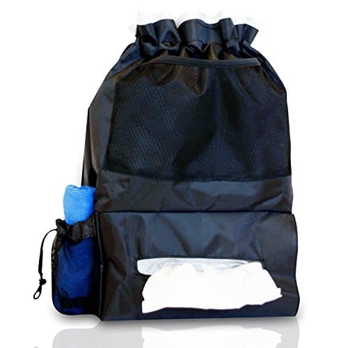 Car Trash Bag, Backseat Organizer & Tissue Box Holder withFREE BONUS Microfiber Cleaning Cloth for Windshield Glass l Hangs on Seat Headrest, Hold Garbage, Store Wet Wipes, Durable Premium Quality