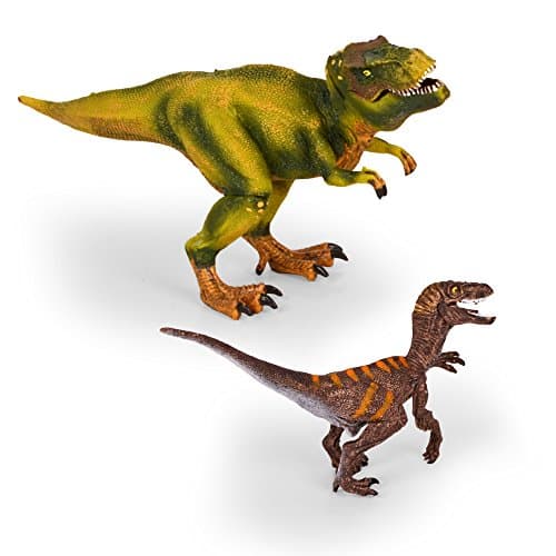 Kids Imaginative Dinosaurs Small & Large Plastic Assorted Toy Dinosaurs | Tyrannosarus Rex (T-Rex) & Velociraptor | 2 Piece Set, 6.2” - 10.2” | Includes Digital Coloring Book