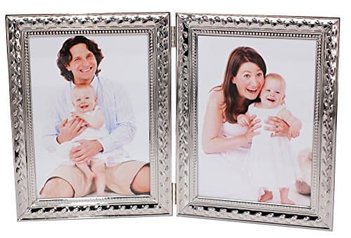 LEADEX Refined Double Sided Photo Frame,Folding Photo Frame, Silver Plated,Home Décor Or Birthday/Party Gift,5 by 7 Inch (Floral Silver)