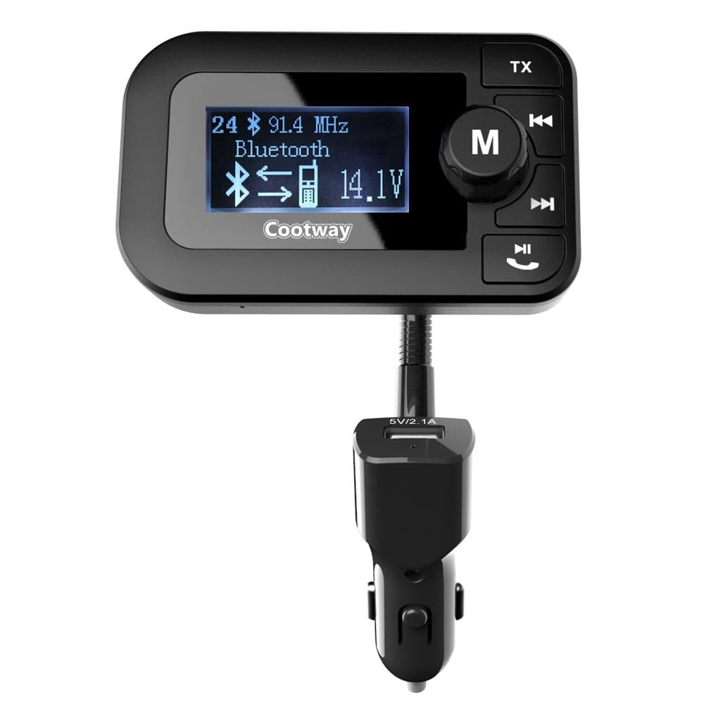 Cootway Bluetooth FM Transmitter for Car Wireless In-Car Radio Transmitter Adapter - 2.0" Large Display, U-Disk / TF Card / Aux Play, Dual USB Car Charger 3.1A, Hands-free Calling for Smartphones