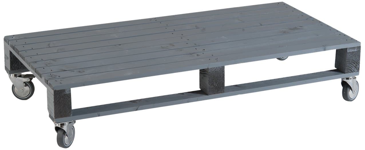 Castagnetti 1928 Pallet Table Rectangular with Wheels, Fir-Wood 110 x 55 cm; Altezza 22 cm Grey
