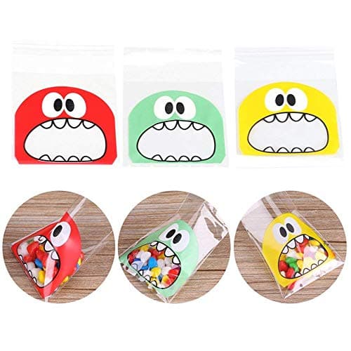 Wootkey Candy Bags Self Adhesive OPP Cookie Bakery Decorating Bags Biscuit Roasting Treat Gift DIY Plastic Bag (Big Mouth Monster)