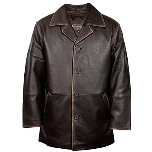 Lucky Leather 960C Mens Brown Cowhide Leather Car Coat - Medium