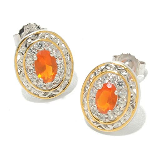 Michael Valitutti Palladium Silver Oval Oregon Fire Opal and White Zicron Earrings