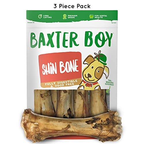 Baxter Boy Premium Grade Roasted Meaty Beef Shin Bone Dog Treats (3 Pack) – 8” Long Lasting All Natural Gourmet & Healthy Dog Bone Treat Chews – Tasty Smoked Beef Flavor