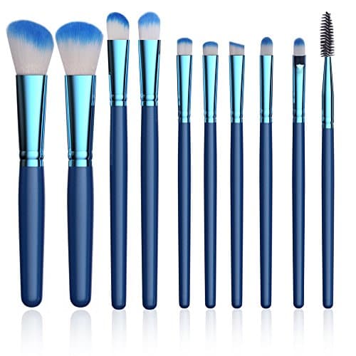 Makeup Brush Set Premium Synthetic Silver Foundation Blending Blush Face Powder Brush Makeup Brush Kit (10 Pcs, Blue) Alluremake