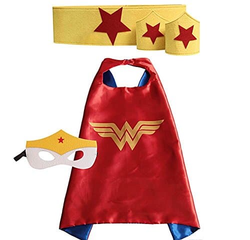 WonderWoman Cape Bundle - 4 Items - 1 Cape - 1 Mask - 1 Waistband - 2 Wristbands