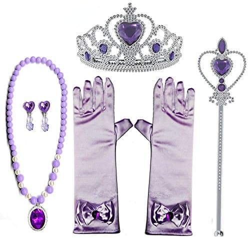 GCFIYPP Princess Dress up Accessories 5 Pieces Gift Set Sofia the First Party Supplies Crown Scepter Necklace Earrings Gloves (Crown Scepter Necklace Earrings Gloves)
