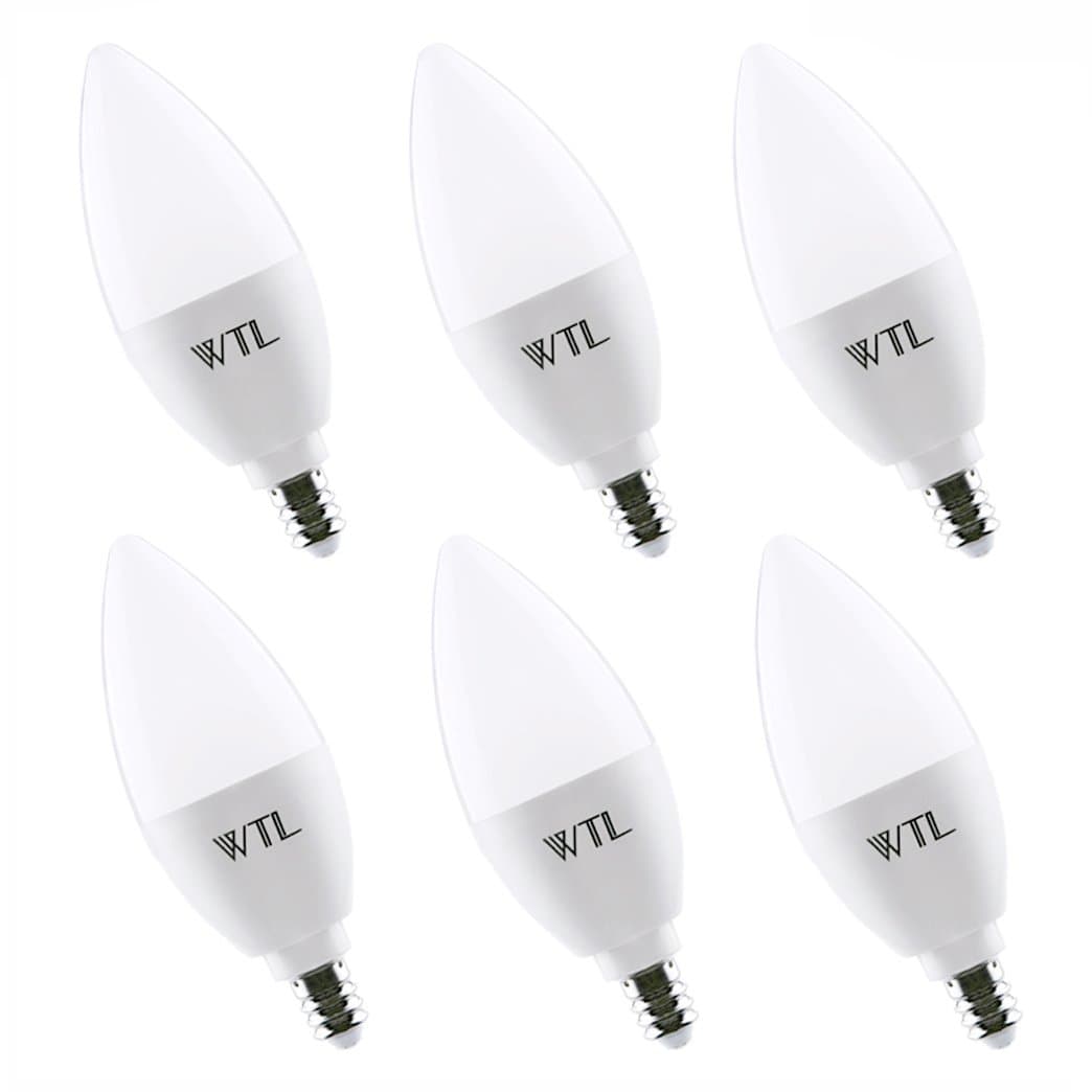 WTL 6 Pack E12 Candelabra LED Bulbs, 60W Equivalent (6W), 2700K Warm White, 550LM Non-Dimmable Light Bulbs for Ceiling Fan