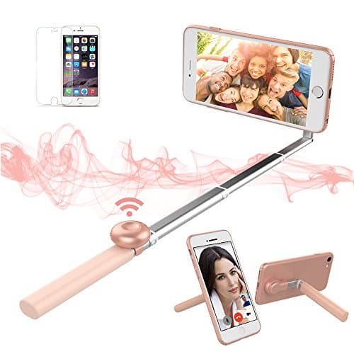 SURPASSER Selfie Stick Cell Phone Case Bluetooth 2 in 1 for iPhone 7(Rose Gold)