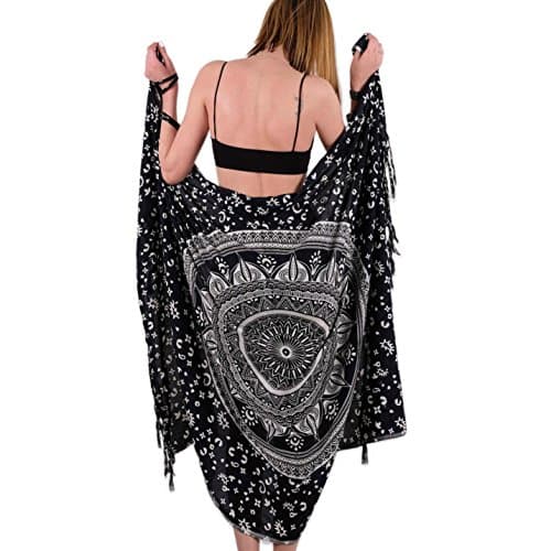 Boho Chic Sarong – Gorgeous Hand-Printed Bohemian Pareo – Endlessly Versatile Uses: Bikini Swimsuit Cover Up, Beach Blanket, Tapestry, Dress, Wall Hanging, Throw by Mandala Life ART
