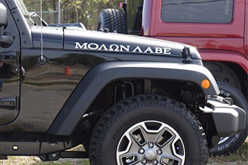 The Pixel Hut gs00198 White Molon Labe Come and Take Distressed Hood Decals for Jeep Wrangler JK (2007-2016)