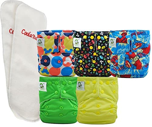 Coolababy 5 Reusable Baby Adjustable Washable Pocket One Size Cloth Snap Diapers with 5 Inserts For Boys and Girls