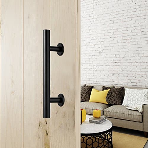 Homevol Stainless Steel 304 Barn Door Handle Pull Set for Interior And Exterior Doors-12 inches (Black)