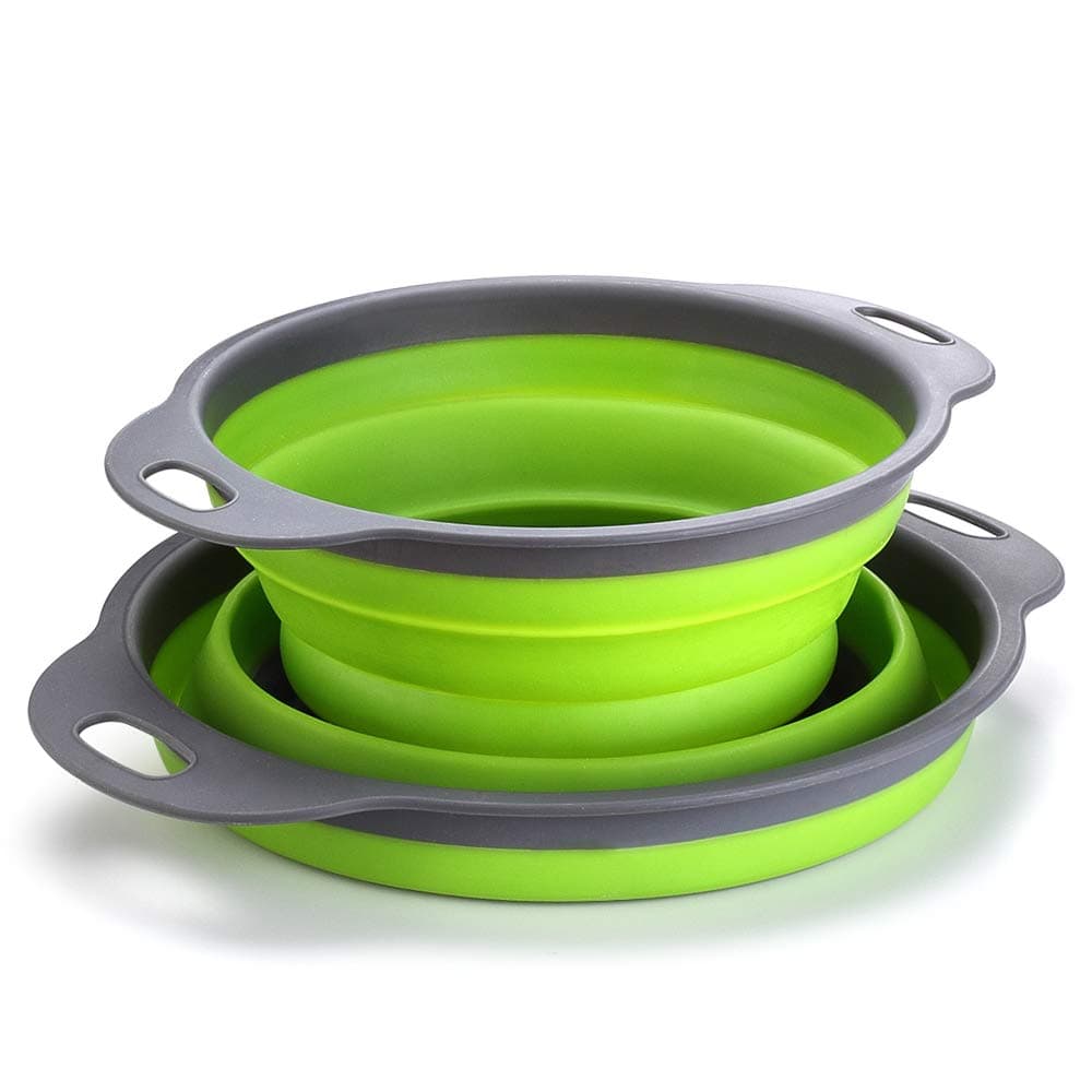 TANSUNG Collapsible Colander, 2 Pack Collapsible Colanders and Strainers with Handle Food-Grade Silicone kitchen Strainer Space-Saver for Draining Pasta, Vegetable and fruit, Green