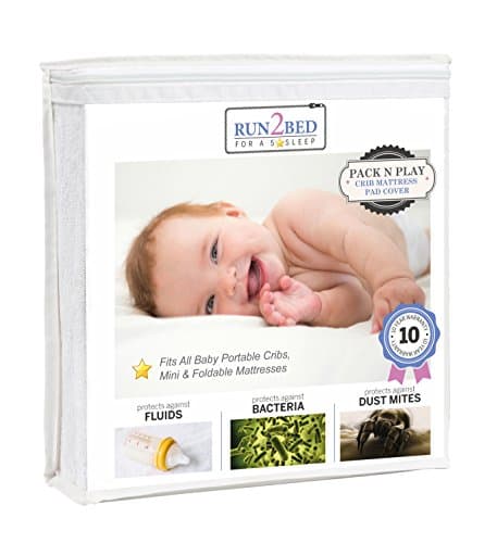 RUN2BED Pack N Play Crib Mattress Protector Cover 100% Waterproof Turkish Cotton Terry Cover Fits All Baby Portable Cribs, Play Yards and Foldable Mattresses (27x39x5)