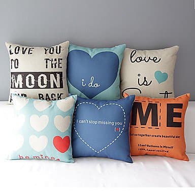 JOMOO Set of 6 Modern Style Heart-Shaped Patterned Cotton/Linen Decorative Pillow Cover