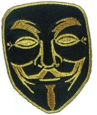 Vendetta Halloween Anonymous Fawkes Guy Mask Embroidered Iron on Patch (Gold/Black)
