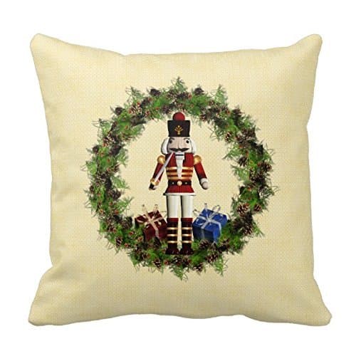 JudyArtOnlineStore Polyester Decorative Throw Pillow Case Cushion Cover Red Nutcracker Wreath 18 X 18 Inches