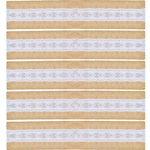 Firefly Craft Burlap Table Runner with Lace, 14 Inches by 72 Inches, Set of 5