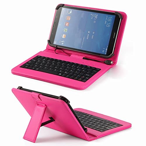Universal Pu Leather Folding Folio Case Cover with Keyboard (8kpk) for Contixo La703 7" / Condroid X7 / Chromo Inc 7" Tablet / Chromo Inc Vuru Slim 8" / Colorfly 7" E708 Q1 / Colorfly U781 Q1 7.85" / Colorfly E708 Q2 7-inch (Pink Keyboard Case)