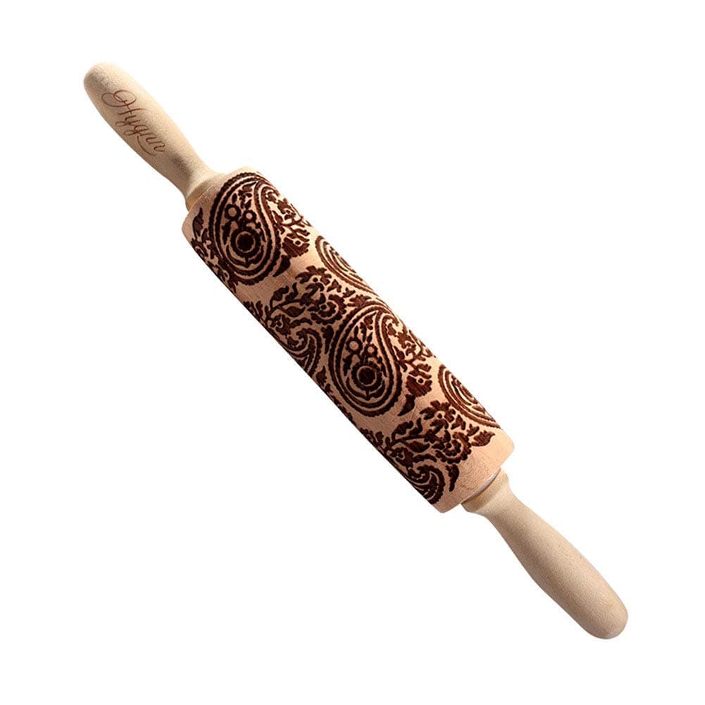 Paisley Embossed Rolling Pins Engraved Patterned Decorative Natural Wooden 3D Tool for Baking Cookies Biscuit Pastry Dough Fondant