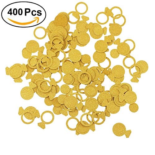 Aonor 2 Packs Glitter Gold Circle Ring Confetti for Table Decor, Bridal Shower, Bachelorette Party Decorations, 1.2" in Diameter, Total 400pcs