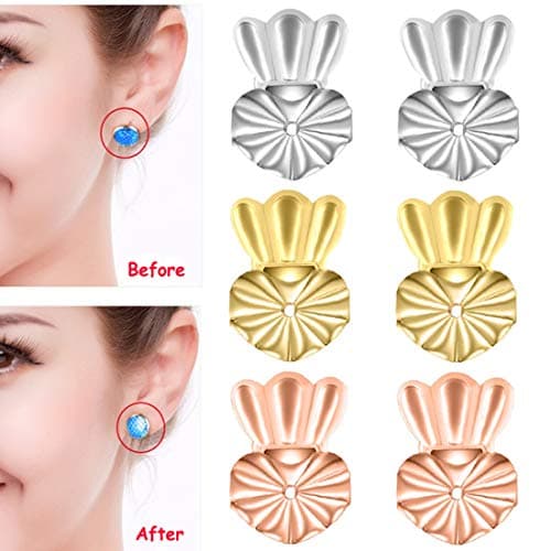 3 Pairs Earring Backs Original Magic Earring Lifters, Adjustable Earring Backs Secure for Women Ear Lobe Support Patches (Gold Plated, Sterling Silver, Rose Gold - Crown Style)