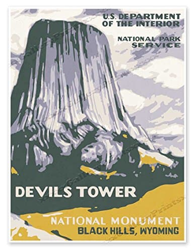 Devils Tower National Park Service Print - Measures 18" Wide x 24" high (457mm Wide x 610mm high)