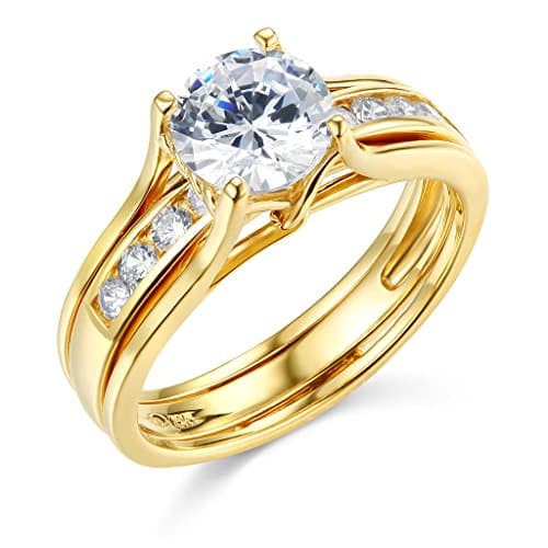 TWJC14k Yellow OR White Gold Solid Engagement Ring & Wedding Band Set