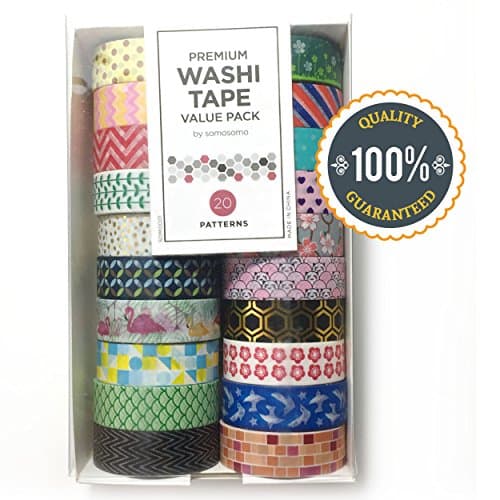 Premium Washi Tape Set 20 Rolls .59in x 33ft each. Patterned Masking Tapes + 2 Foil. Turn Simple Things Into Beautiful Ones. Add Creativity to Scrapbooking, DIY, Gift Wrapping, Bullet Journals & More!