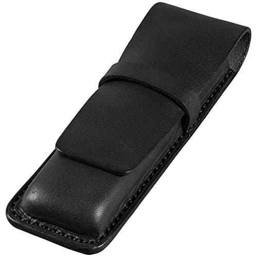 Leather Double Pen Case, Bridle Cowhide Leather, Black, Handmade