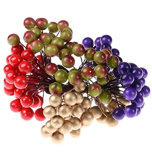 80 Artificial Holly Berries Wired Stems Plastic Fruit Holly Berry Pick On Wire Stems for DIY Embellishing Crafting and Decorating
