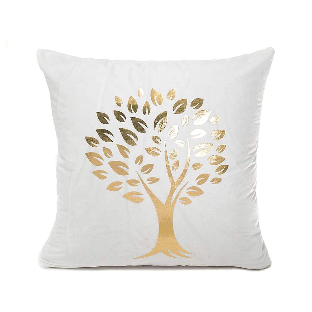 Monkeysell Gold Decorative Throw Pillows Covers Rich Tree Design Home Decorative Pillowcases Bronzing Flannelette Sofa Pillow Cases Decorative 18x18