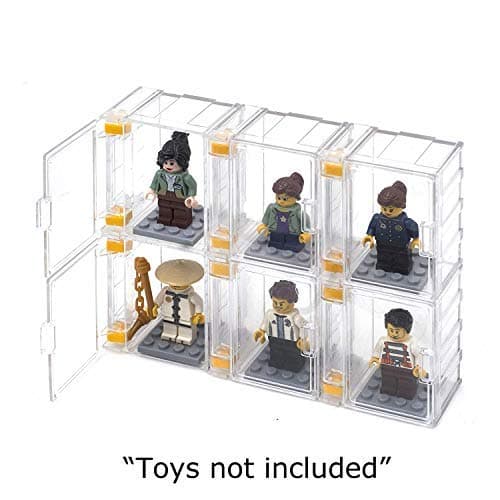 FIGUREBLOCK Display Lego Minifigures Case 6 cases + 6 plates - DIY Disignable Buildable Customizable Make Building Assembly - Character People Man Storage Organize Box