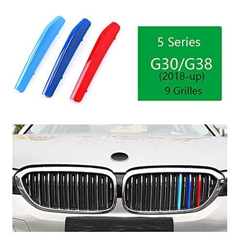 ///M-Colored Stripe Grille Insert Trims Front Grill Stripes Covers For 2018-up G30 G31 G38 5 Series 520i 530i 530e 540i M550i 520d 525d 530d 540d (9 Beams)