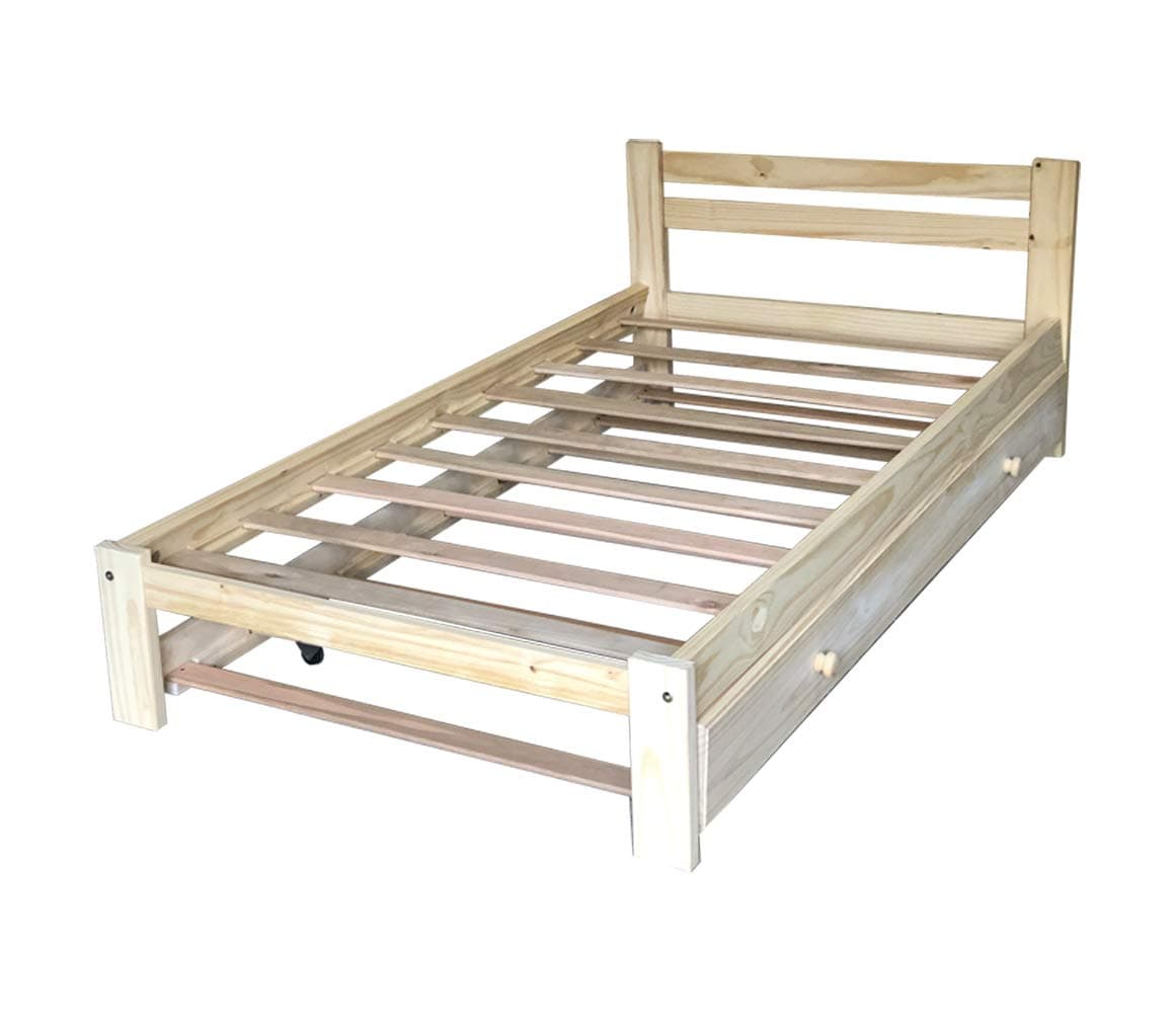 Amazonas Twin Bed with Trundle Solid Pine Wooden Trundle Bed Hardwood Slats Support Unfinished Suitable for Boys Girls Kids Bedroom Single Wooden Bed Frame