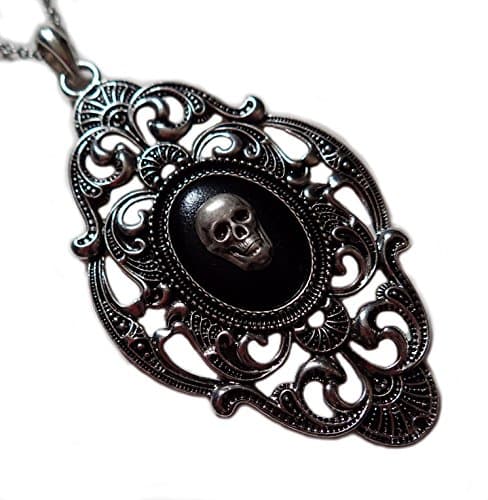 Large Gothic Victorian Silver Framed Skull Cameo Pendant