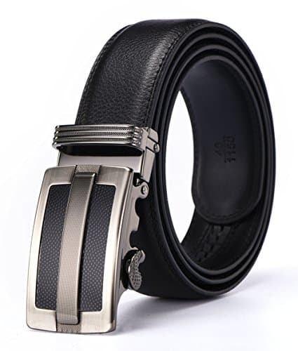Xhtang Men's Solid Buckle with Automatic Ratchet Leather Belt 35mm Wide 1 3/8"