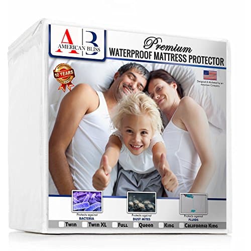 QUEEN Size NEW & IMPROVED PREMIUM Waterproof Mattress Protector For Maximum Comfort & Protection by American Bliss. Breathable, Hypoallergenic. Dust Mite / Bed Bug Proof, Fitted Sheet.