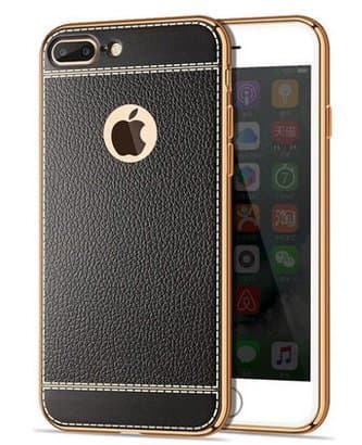 Luxury PU Leather Litchi Grain Bling Plating Frame Phone Cases For iphone 7 Plus Ultra Thin Soft TPU Back Capa (Black)