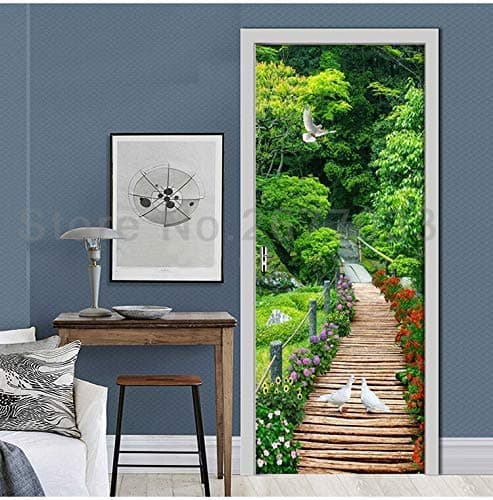 SILOLA Creative Wall Door Sticker Park Path Pigeons 3D Stair Door Stickers Creative Wall Decals Bedroom Decor Living Room Home Mural Poster Wallpaper Door Decal