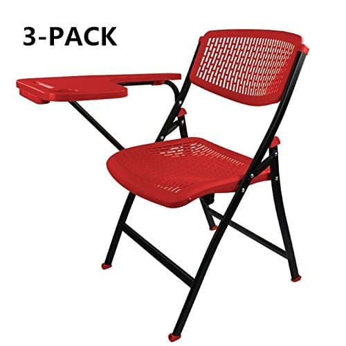LSCING Modern Plastic Breathable Dining Room Office Restaurant Folding Chair with Writing Pad Standard Size Red, 3-Pack