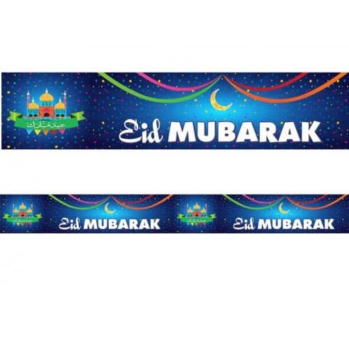 Eid Mubarak Blue Confetti Double Banner 2018 Happy Eid Party Decorations Gifts